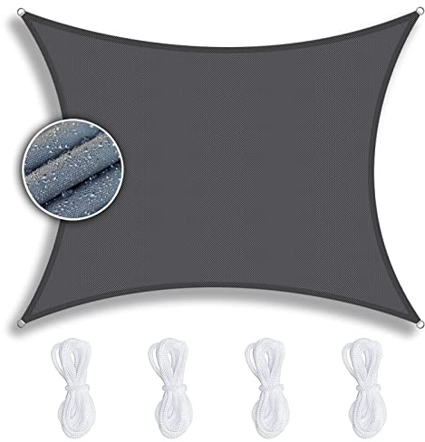 Vela ombreggiante rettangolare, 5 x 6 m, grigio scuro, resistente e impermeabile, protezione UV 90%, resistente al vento, per esterni, giardino, patio, campeggio, riparo dal sole