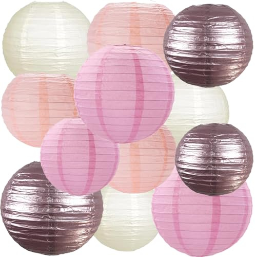 We Moment Zone 12 Stück Papier Lampions Roségold, Pink und Pfirsich Runde Papierlaterne Papier Laterne für Lampenschirm Deko, Geburtstagsfeier,Hochzeitsdekorationen，Gartenparty Deko