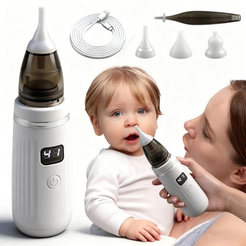 Aspiratore Nasale Elettrico per Bambini e Neonati, Aspiratore Nasale Neonato Elettrico, 5 Livelli di Aspirazione Regolabili, 3 Punte in Silicone Morbido, LED Display, Silenzioso & Ricaricabile