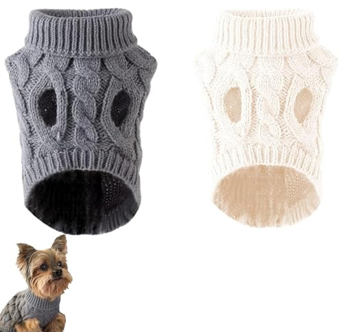 2 Piece Dog Jumper Set, Dogs Coats for Small Dogs, White and Grey Dog Outfits, Comfortable Knitted Dog Sweater Suitable for Halloween Costume Parties and Daily Decoration