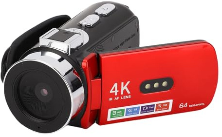 AKLOSIPY Videocamera per da Viaggio 4K 64 MP WiFi con Schermata a Fogli Mobili 3 Pollici 180 ° 4800 MAh e Luci di Riempimento LED Fotografia in Streaming Live