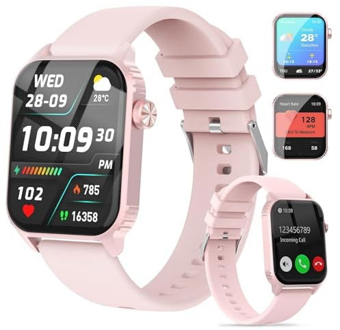 TRAUSI Smart Watches for Women Men, 1.83 inches HD Smartwatch with 120 Sports Modes, Heart Rate/Sleep Monitor, IP67 Waterproof, Bluetooth Call & Music Control for iPhone/Android (Pink)