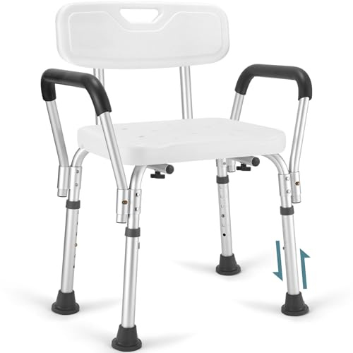 Shower Chair for Elderly and Disabled with Padded Armrests and Back, Adjustable Height Shower Seat, Tool-Free Heavy Duty Shower Chairs for Inside Shower, Handicap