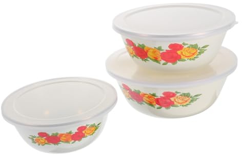 Sosoport 3 Ciotole Smaltate con Coperchio, in Smalto e Silicone, per Zuppe, Noodles, Insalate e Mescolare a Casa al Ristorante