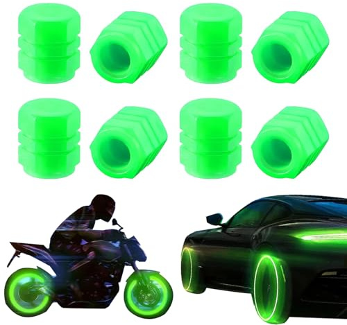20 Stück Universal Fluorescent Tire Valve Caps, Fluoreszierende Reifenventilkappen, Auto Leuchtende Ventilkappen, Lustige Leuchtende Reifenventilkappen für Autos, Motorräder, Fahrräder (Grün)