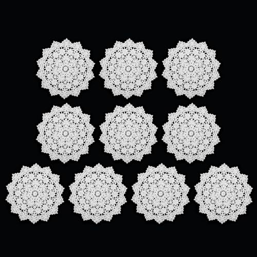 Guduling 10 Stück HäKeldeckchen, Spitzendeckchen Rund, Platzdeckchen Spitze, Baumwolle Vintage Crochet Doily für Partys, Teepartys, Hochzeiten, Restaurants, Küchen und Schminktische