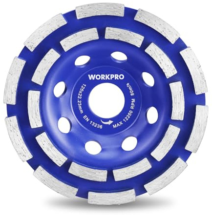 WORKPRO Diamant Schleiftopf 125 mm, Beton Schleifscheibe Doppelreihe | 20 Segmente, 6 mm Segmenthöhe, Diamantschleiftopf für Stein, Beton, Mörtel und Granit, Winkelschleifer Schleifscheibe