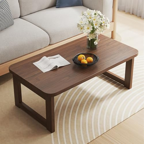 Table basse japonaise pliante pour salon, sans assemblage, petite table de salle à manger pliable en noyer marron peu encombrant (60 x 40 x 35 cm)