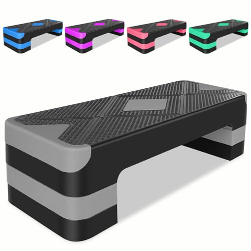 MIUDGIG 27 Exercise Workout Aerobic Step Platform Trainer, Adjustable Fitness 4-6-8in Exercise Stepper Workout with 4 Risers, Aerobics Workout Stepper for Home Gym Cardio Strength & Training (Grey)