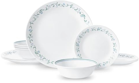 12-Piece Glass Dinnerware Set - Service for 4 with Etched Floral Design, Tempered for Everyday & Casual Entertaining