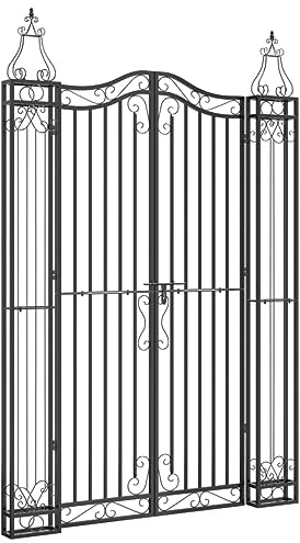 Qnhdfrt Gartentor aus pulverbeschichtetem Schmiedeeisen, Schwarz, 121 x 8 x 180 cm, stabiles Zauntor mit Pfosten, abschließbar für Garten und Terrasse, dekorativer Eingang