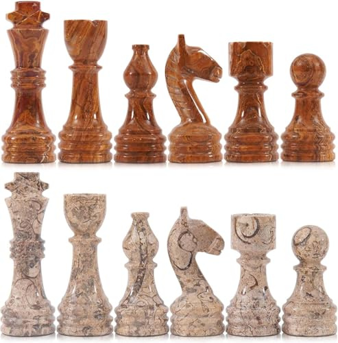 Radicaln Pezzi degli Scacchi in Marmo Rosso e Corallo Figure del re da 3,5 Pollici 32 Figure degli Scacchi Fatte a Mano (Red & Coral)