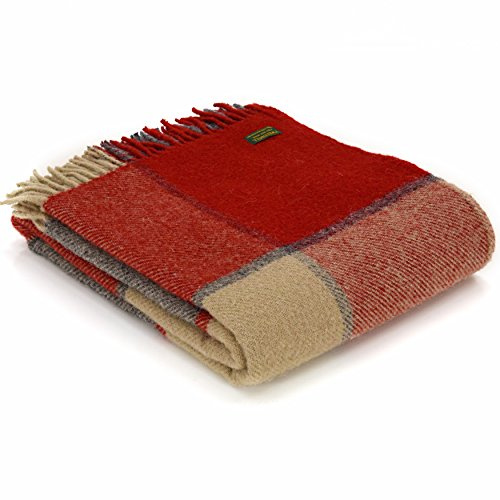Tweedmill Textiles Block Check KNEE RUG Throw Blanket -100% Pure New Wool - BRITISH MADE - RED/SLATE