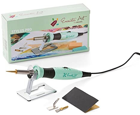 ENCAUSTIC ART Stylus Pro Werkzeug für niedrige Hitze, inklusive Eingabestift, 3 Aufsätze, Standard-Zeichenspitze, Pinselkopf und rechteckige Form, Encaustic Malzubehör