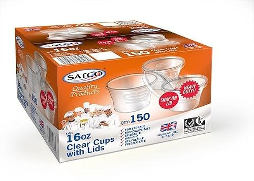 MARENT 50 Satco Plastic Food Takeaway Microwave Heavy Duty Cups with Lids 2oz 4oz 8oz 12oz 16oz (16oz)