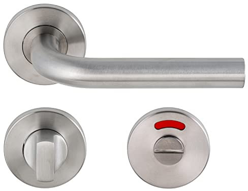 Aperit 49.202.03 - Maniglia per porta professionale modello L - EN1906 classe 3 - Maniglia per porta con rosette per WC - Maniglia per porte interne, rotonda, in acciaio inox opaco