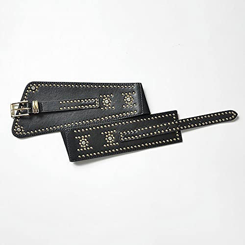 Jungerhouse Doppelloch Nietengürtel Vintage Gürtel Leder Gürtel für Damen mit Strass und Stern Nieten, Vintage Nietengürtel, kürzbar Synthetikgürtel Jeansgürtel (Schwarz)