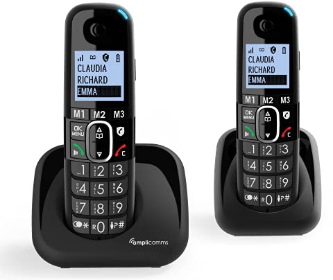 Delta Italia 2 Telefoni Cordless Twin Duo Amplificato x Anziani Suoneria Forte 90 Db Volume 35 Db Pulsante Boost Vivavoce Call Blocker programmabile Blocco chiamate indesiderate Tasto Black List