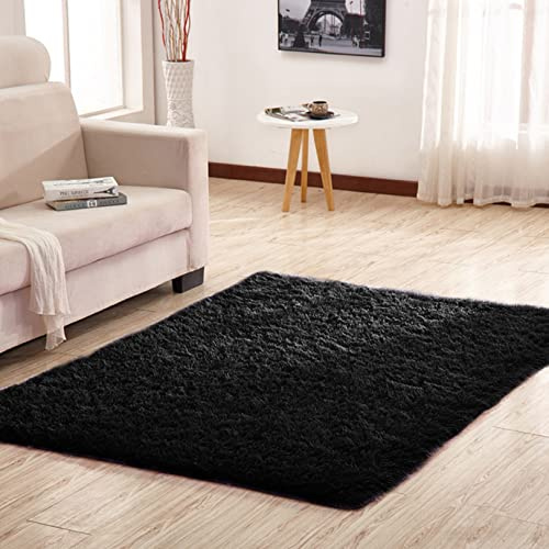 CHBIN Kunstfell 180x180cm Hochflor Teppich Teppich Hochflor Hochflorteppich rutschfeste Unterseite Weiche für Esszimmer oder und Die Küche Cafe Lounge Sofas Usw, Schwarz