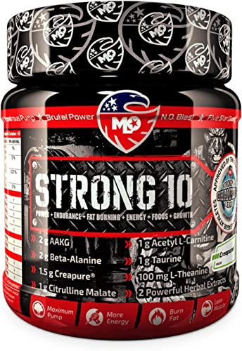 MLO Strong 10 Pre-Workout Booster Pulver mit Kreatin Creapure AAKG, Beta-Alanin, Citrullin, Koffein | Pre workout Booster Pulver mit koffeine für Mehr Energie Hochdosiert 43 Prt. 454g (Cola Whirlwind)