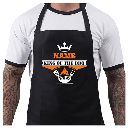 Bang Tidy Clothing Personalised BBQ Aprons for Men, Funny Cooking BBQ Apron - Cotton, Adjustable with 2 Pockets, Birthday, Christmas, Cooking Gifts for Dad, Husband, Him Chef - King of - Black