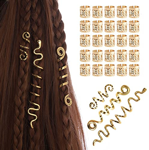 28 Piezas Bobina Joyería El Cabello Anillos Pinzas para El Pelo en Espiral Doradas Ajustables Cabello Trenzas de Metal Accesorio para El Cabello para Trenzas para Hombres y Mujeres（Oro）
