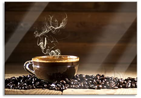 Pixxprint Glasbild, Wandbild aus Echtglas, Kaffee zwischen Kaffeebohnen, 60x40 cm, inkl. Aufhängung und Abstandshalter