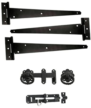 Haven Heritage Gate Hinge Kit Fitting Set Hinges Brenton Bolt Ring Latch Wooden Gate Black (12)