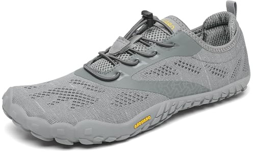 SAGUARO Unisex minimalistiska skor fitness jogging multisportskor gym trail vandring, inomhus och utomhus, Färg: grå, 47 EU