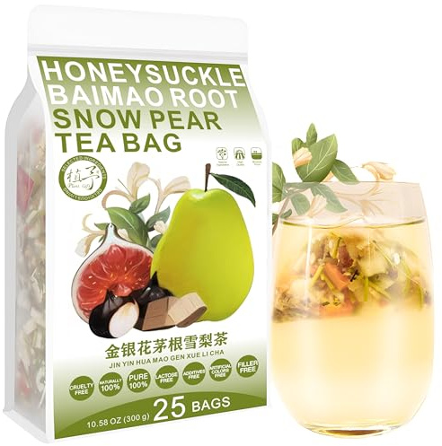 Plant Gift Honeysuckle Baimao Root Snow Pear Tea Bag 10.58oz (12g*25bags) naturale puro cinese, tè misto di assistenza sanitaria, combinazione di tè floreale 300g 金银花茅根雪梨茶