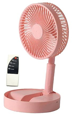 Folpus Pedestal Fan Foldable Standing Fan 4 Speeds Quiet Adjustable Lightweight USB Foldable Desk Fan Mini Floor Fan for Bedroom Outdoor Travel, Pink