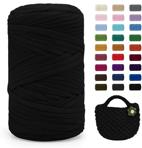 Uiopa 400g/120m T-Shirt Garn, T-Shirt Bändchengarn Zum Häkeln, Häkelgarn Dickes Garn für Häkeltaschen/Körbe/Teppiche, Heimdekoration, DIY-Kunsthandwerk
