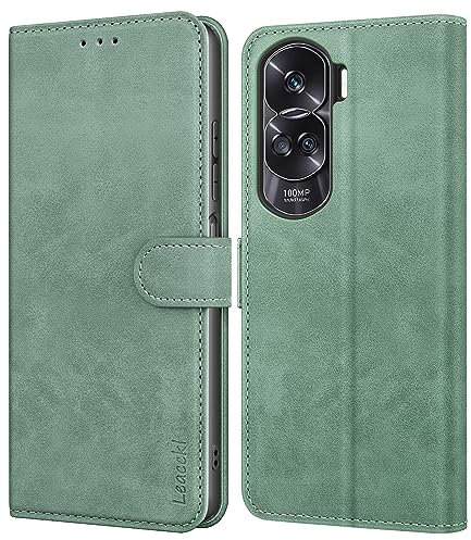 Leacckl for Honor 90 Lite Case, Leather Wallet Case, Flip Case with Card Holder and Magnetic Buckle, Green