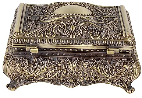 Tanant Metall-Schmuckkästchen, Rechteckige Vintage-Schmuckschatulle aus Metall, Antike Schmuck-Organizer-Box für Mädchen, Damen und Frauen(Bronze)