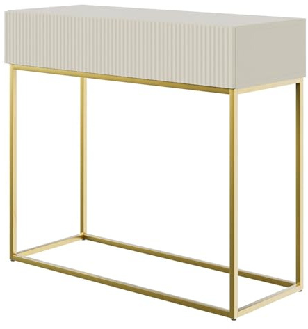 Selsey Veldio - Mesa Consola con cajón, Gris Beige con Patas de Metal Dorado, 90 cm
