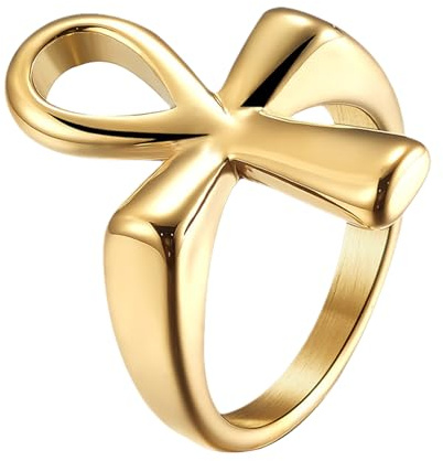 OIDEA Ankh Ring aus Edelstahl Schwarz Gold Silber: Vintage Ankh Kreuz Ringe Herren Damen Ägyptisch Fingerring Religiöses Partnerring Retro Freundschaftsring Schmuck Geschenk für Männer Frauen