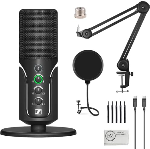 Sennheiser Profile USB Condenser Microphone with Desktop Stand Bundled with Microphone Boom Arm + Wind Screen Pop Filter + Microfiber Cleaning Cloth (4 Items)