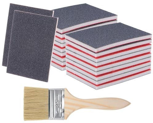 QUARKZMAN 21 Stück Schleifschwamm Mit Bürste 240 Körnung Doppelseitiges Schleifpapier für Lackreparatur und Modellschichtung, Braun, Rot