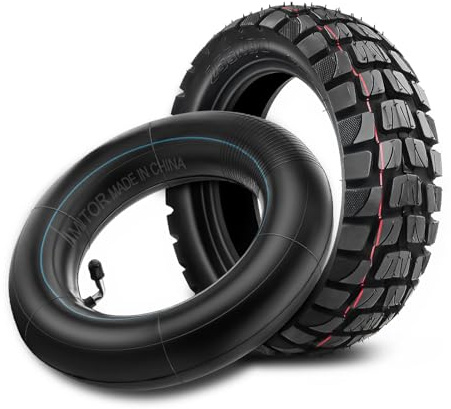 Amitor 255x80 Reifen und Schlauch mit Silber Ventil 90°, 10 x 3 Zoll Offroad Ersatzreifen Schlauch E Scooter mit Abriebfest & Rutschfest, Hohe Stabilität 80/65-6 E Scooter Reifen 10 Zoll 255x80, 1 Set