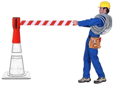 Tavkomco Einziehbares Leitkegel-Aufsatzband – 2/3/5/10 m, kegelmontierbarer Notfallwarngurt, zum Blockieren von Fußgängerbereichen, mit automatischem Rückprall(B,3M(9.8FT))