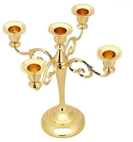 Gsycle Kerzenhalter aus Metall, 5-Armiger Kandelaber, Goldene Kerzenhalter, Kandelaber, Kerzenhalter, 5-Armiger Kerzenhalter, Antiker Kandelaber(Gold)