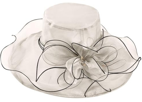 Frauenorganza Hut, Damen Organza Mütze mit 14CM Lange Krempe Breitrandiges Blumenmaschen-Sonnenhut,Fascinator Hut für Party Reise Urlaub Wandern, Sonnenhüte (I,56-58CM)