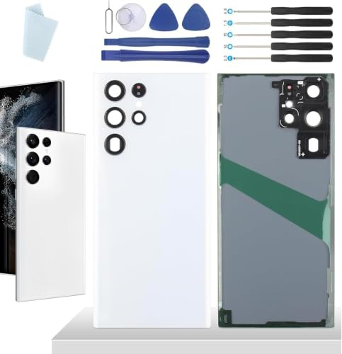 YHX-OU 6.8'' Weiß Akkudeckel für Samsung Galaxy S22 Ultra 5G Rückseite Glas Backcover Back Glas Ersatz Reparatur Rückabdeckungen Set mit Kameraobjektiv + Werkzeug