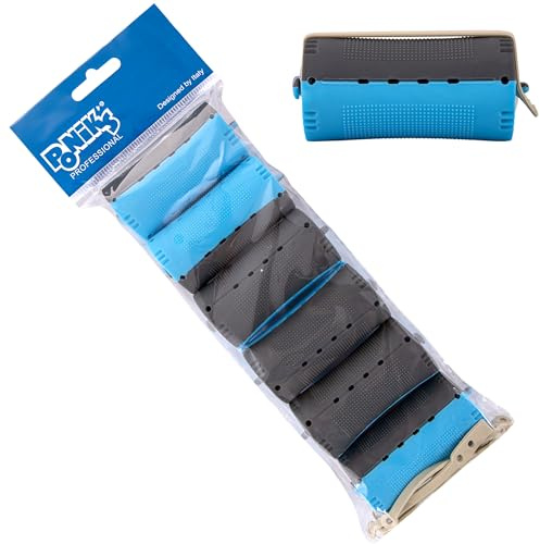 PONIK'S PROFESSIONAL Rizadores de ondas permanentes de 40 mm, juego de 6 rulos para ondulación permanente con pestañas de goma redondas, rizos naturales suaves con volumen, azul y negro