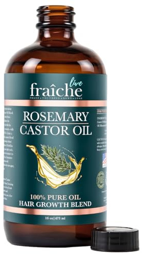 Live Fraiche Rosemary Castor Oil Glass Bottle 16oz - Organic Cold Pressed Hexane Free Castor Oil for Hair Growth - Natural Rosemary Oil to Reduce Hair Loss, Thicken & Strengthen for Healthy Scalp