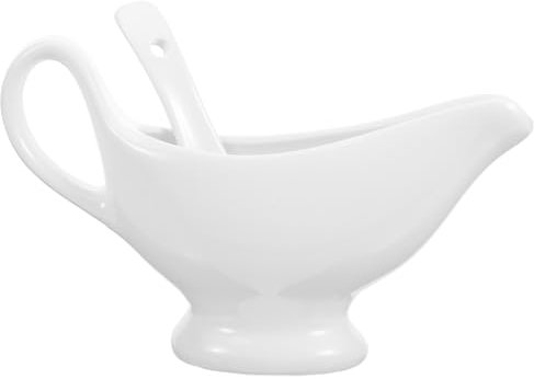MAGICLULU Ceramic Gravy Boat 175ml Capacity and Deep Spoon Sauce Container for Steak and Seasoning Dipping Sauce Cup Set for Dining Table