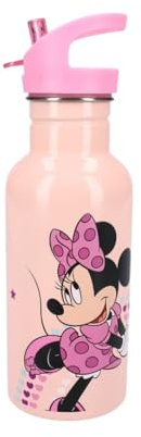 My sweety pop Borraccia per bambini, in acciaio inox, per la scuola materna, la scuola, le vacanze, il pasto, 22 cm, 500 ml, assunzione di liquidi, idea regalo per Minnie Mouse Rosa/Pesca