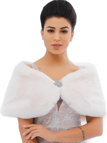 Evlry Damen-Kunstpelz Schal Wrap Braut-Hochzeit Pelz Schal Stola Fur Wraps und Tücher für Frauen (Weiß, L)