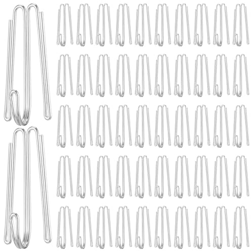 60 Stainless Steel Curtain Hooks and Pins - 4 Prongs Pinch Pleat Drapery Hooks for Window and Shower Curtains
