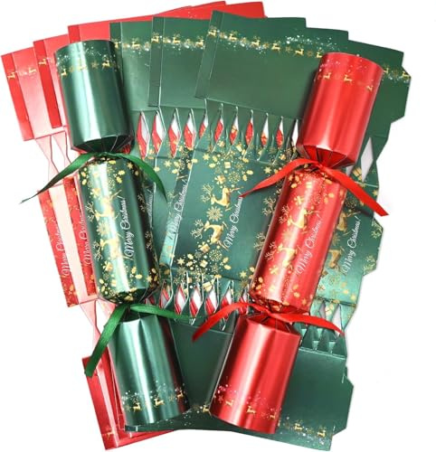Knallbonbons mit Hirschmotiv, 10 Hüte, 20 Saiten, 10 Witze, grün-rot, Weihnachtsfeier, Spielbaum und Laub-Design, machen Sie Ihre eigenen Weihnachtsknallbonbons, festlich, saisonal, 10 Stück